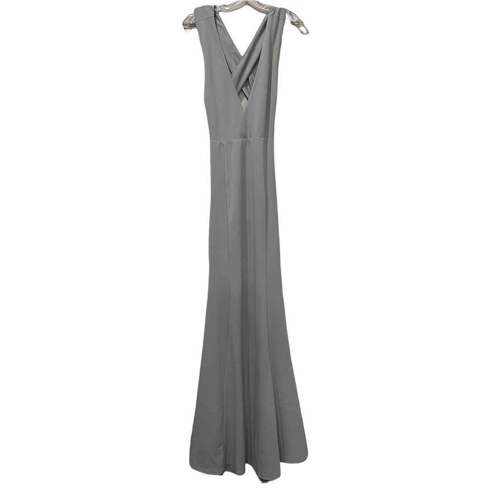 Lulus Medium Heaven and Earth Grey Criss Cross Bridal Maxi Gown Dress NWOT 350 - Picture 2 of 6